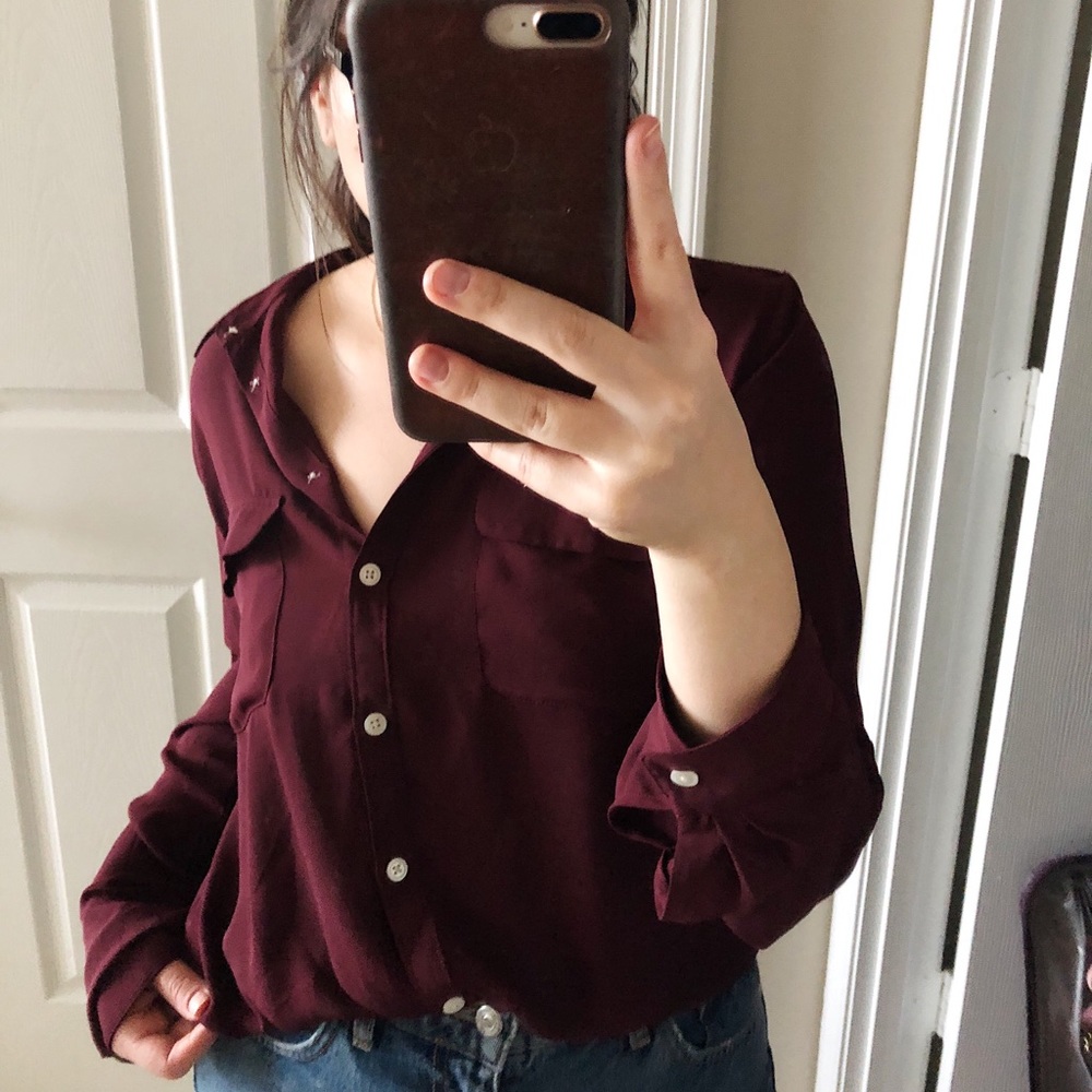 LOFT Maroon Utility Blouse
